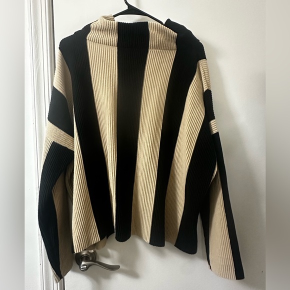 PLANET by Lauren G Striped Ribbed Mock Neck Sweater - 100% Pima Cotton - Picture 4 of 5